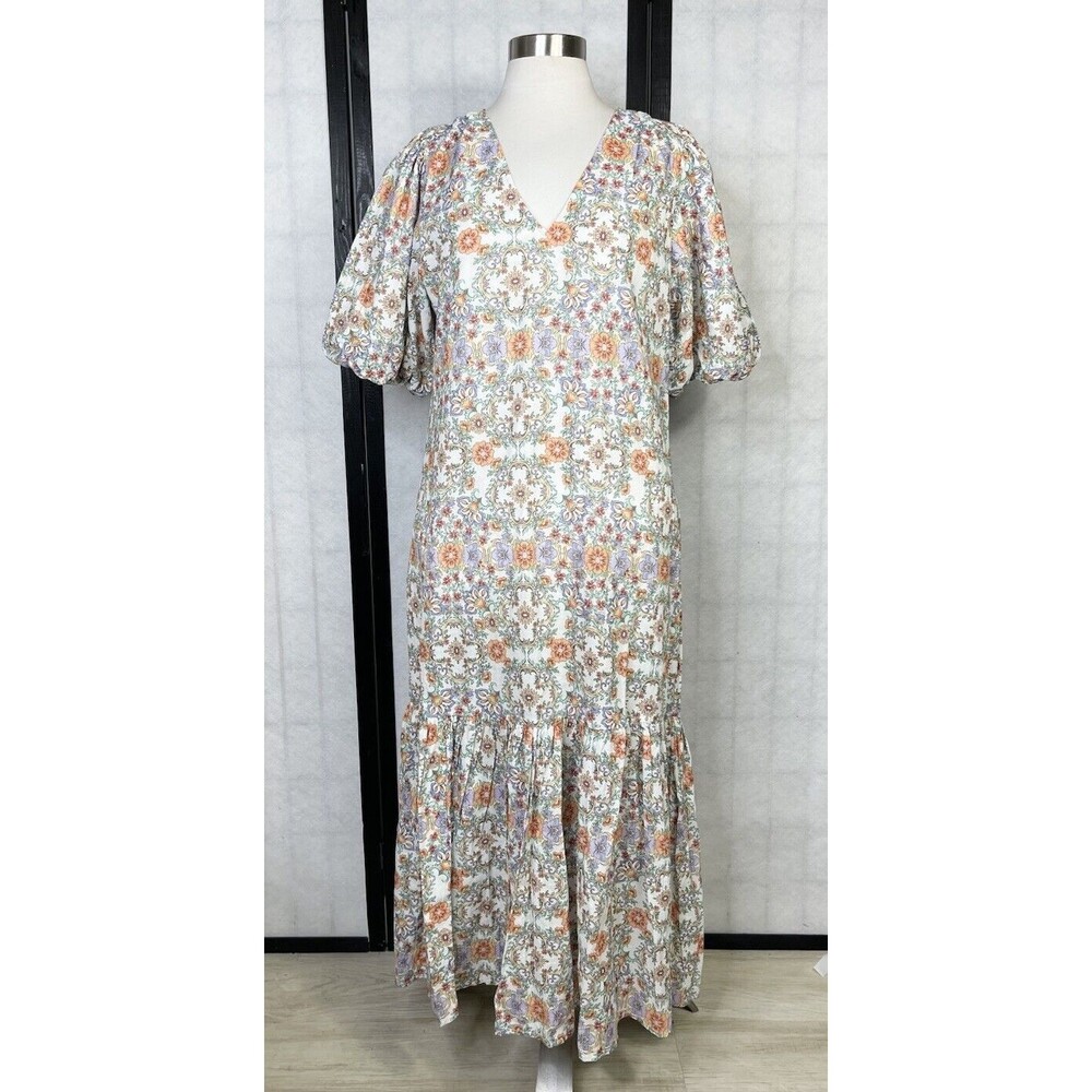 Floral V-Neck Maxi Dress in Cream and Pastel Print